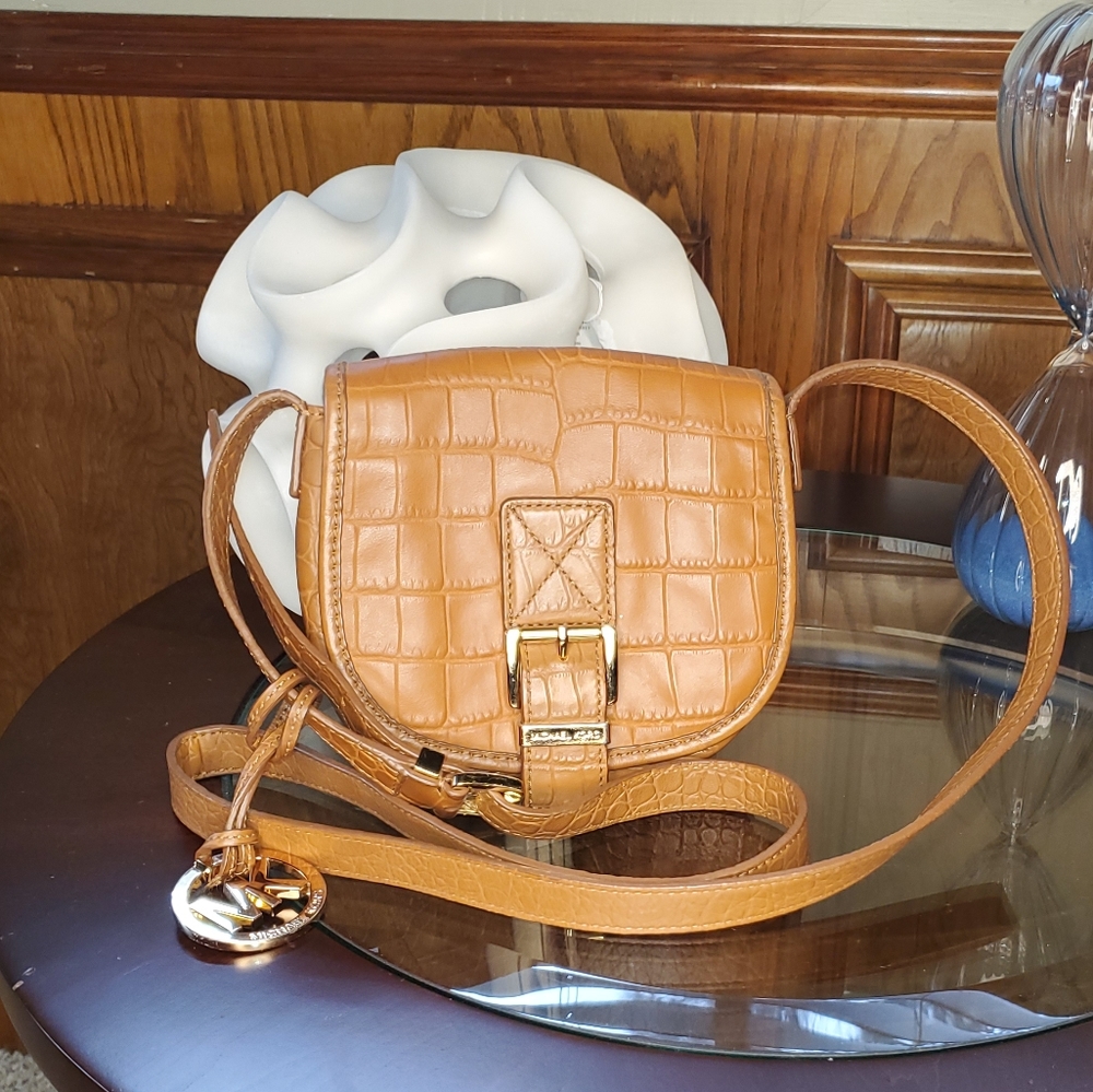Michael Kors Leather Crocodile Print Saddle Bag